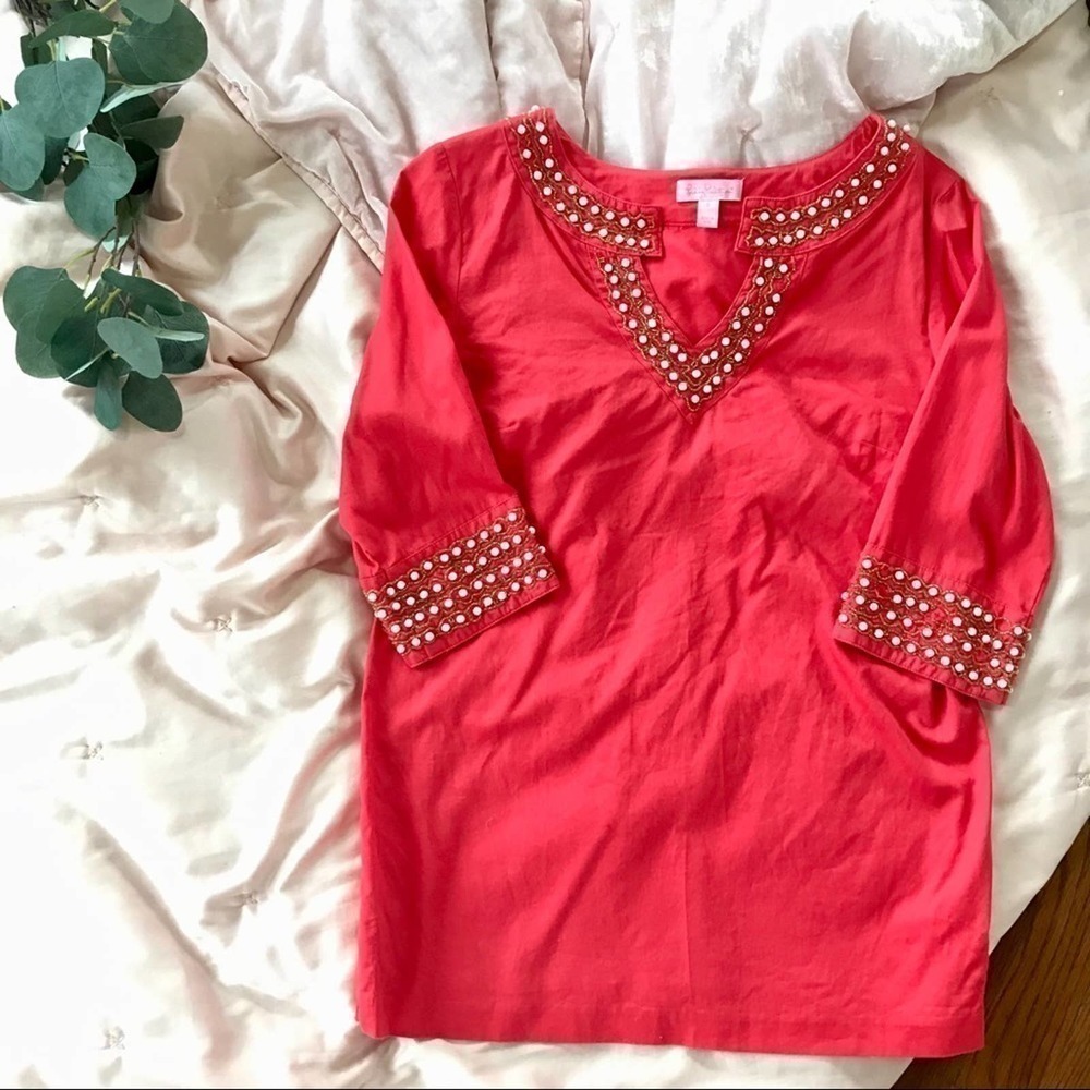 Lilly Pulitzer Red Coral Beaded shirt size 0